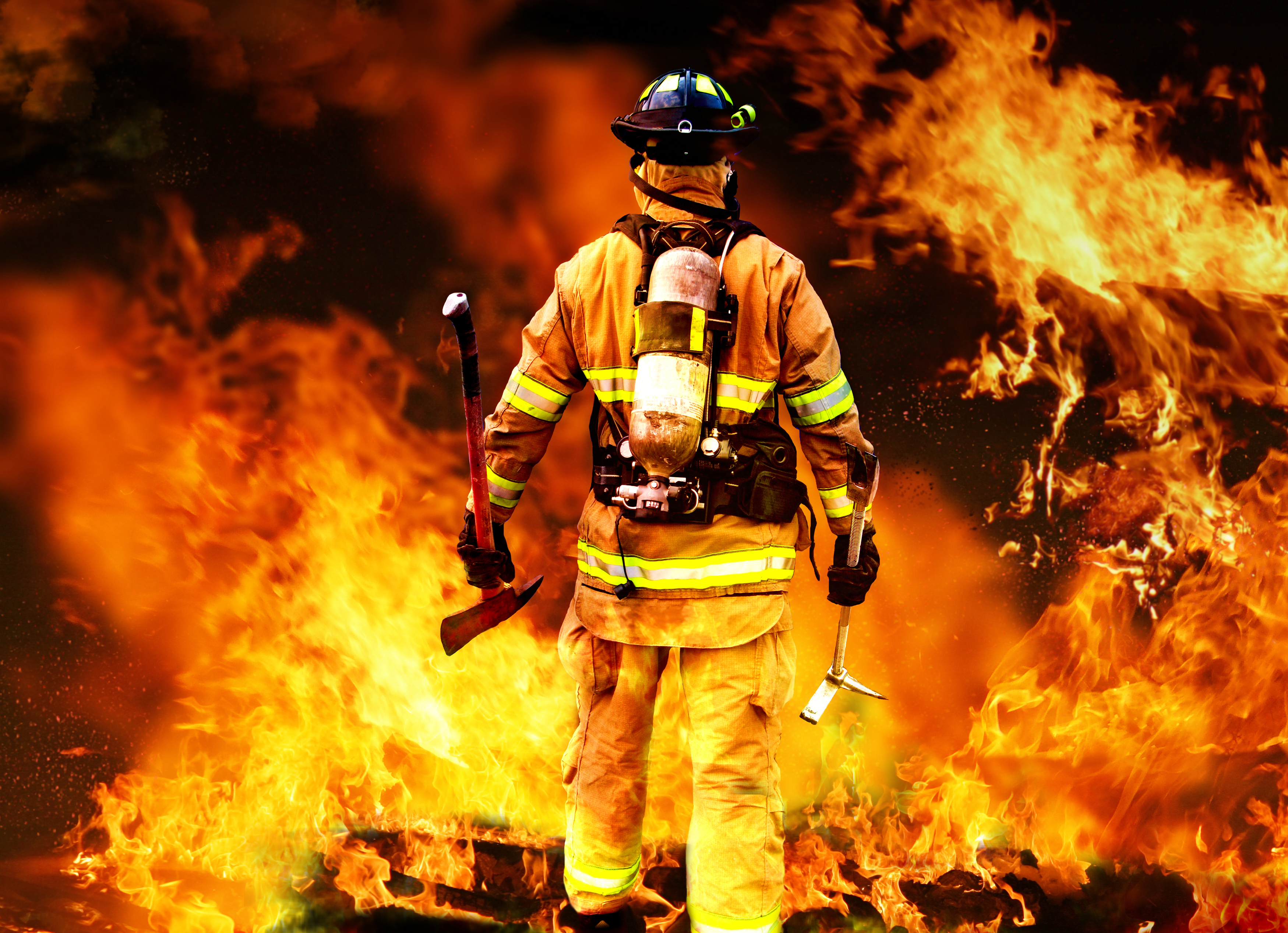 Flammen mit Feuerwehrmann, Banner A2